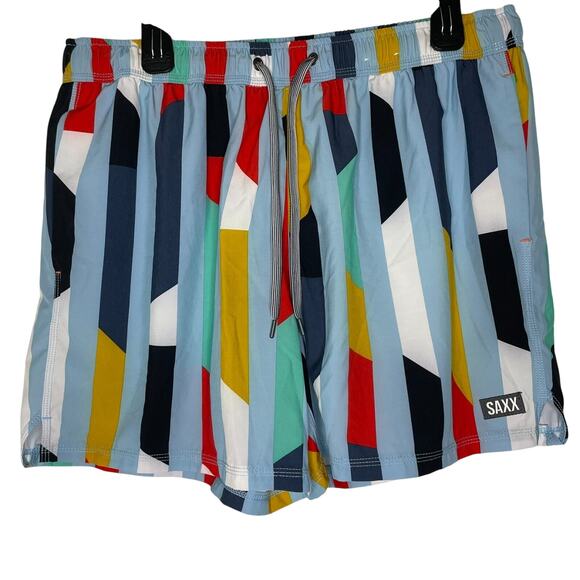 SAXX XL Oh Buoy 2N1 Volley Shorts 5" Swim Trunks Multicolor Geometric - Picture 1 of 6
